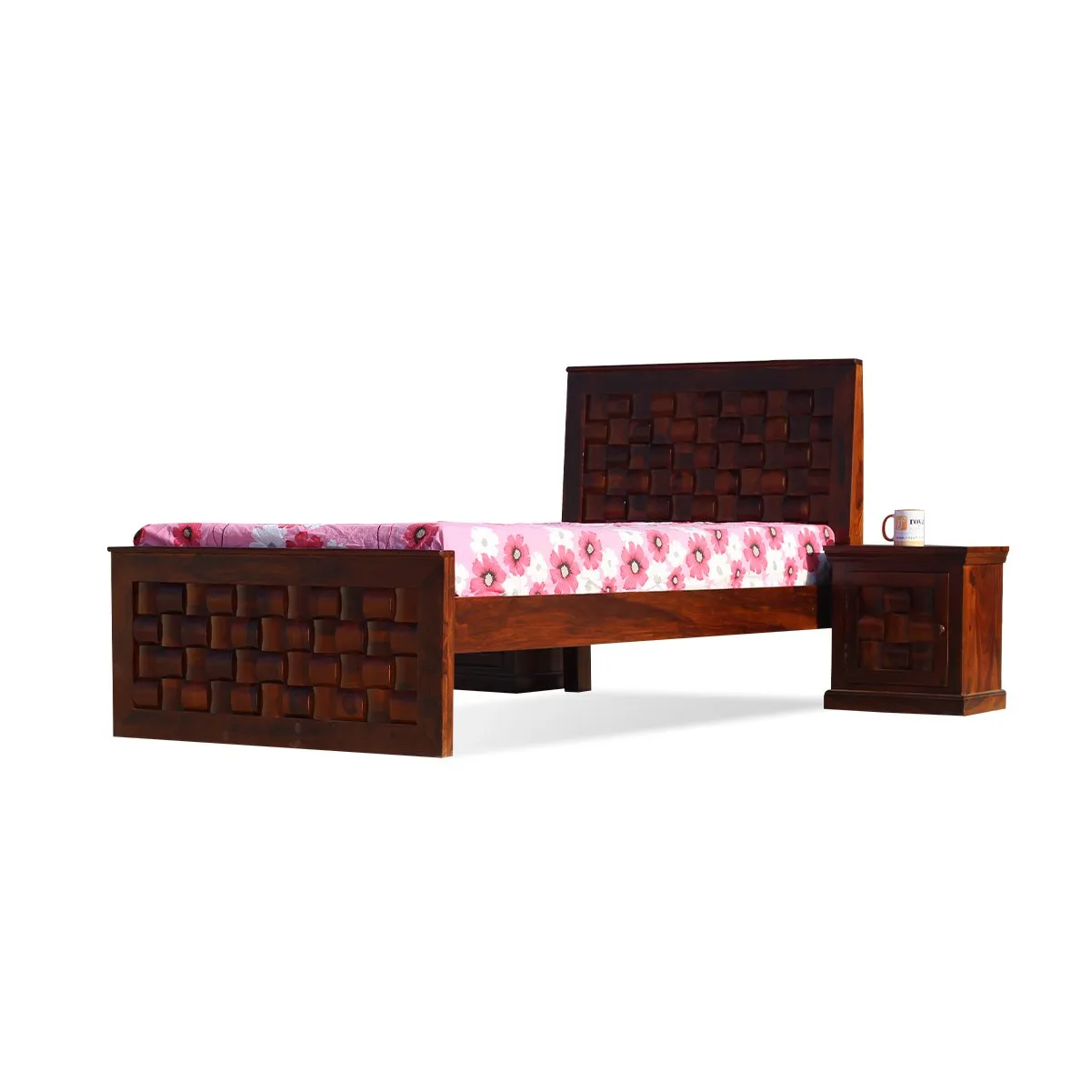 Royal Finish Nivora Single Without Storage Bed With Single Bedside In Shees sheesham wood bed image 3