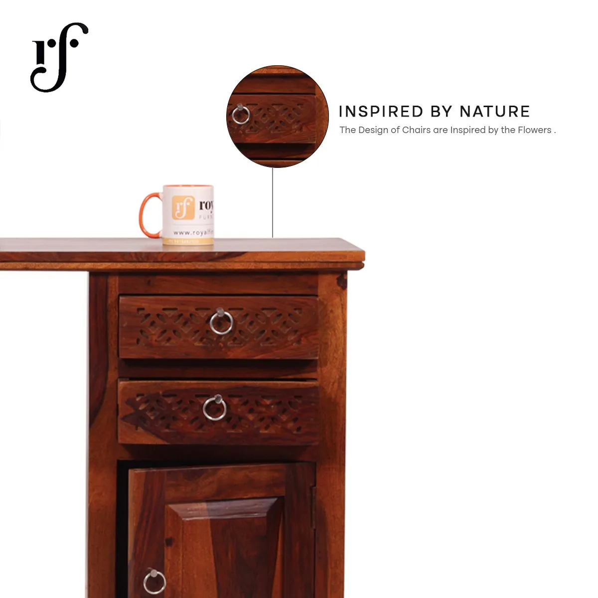 Royal Finish Carvo With Chair Study Table in Natural Colour in Sheesham Wood wooden study table image 4