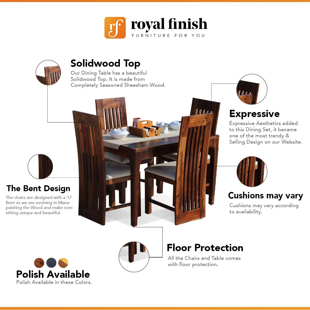 Royal Finish Selope 4 Seater Dining Set in Natural Furniture Sheesham Wood sheesham dining table image 2