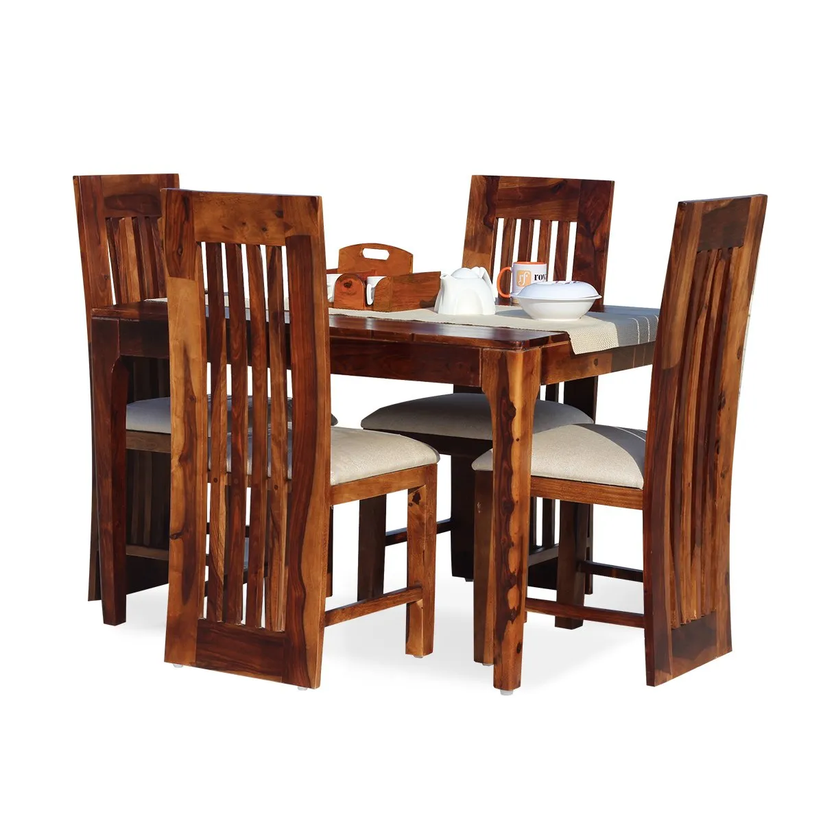 Royal Finish Quadro 4 Seater Dining Set in Natural Furniture Sheesham Wood sheesham dining table image 4