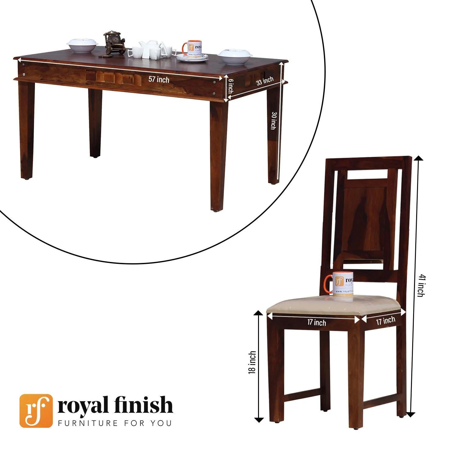 Royal Finish Nivora Moderna Dining in Sheesham with Natural Color Matte Finished sheesham dining table image 3