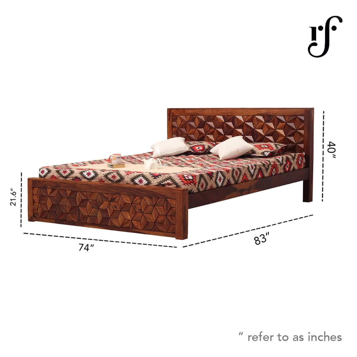 Royal Finish Floresque King Size Bed In Natural Colour With Matte Finish sheesham wood bed image 3