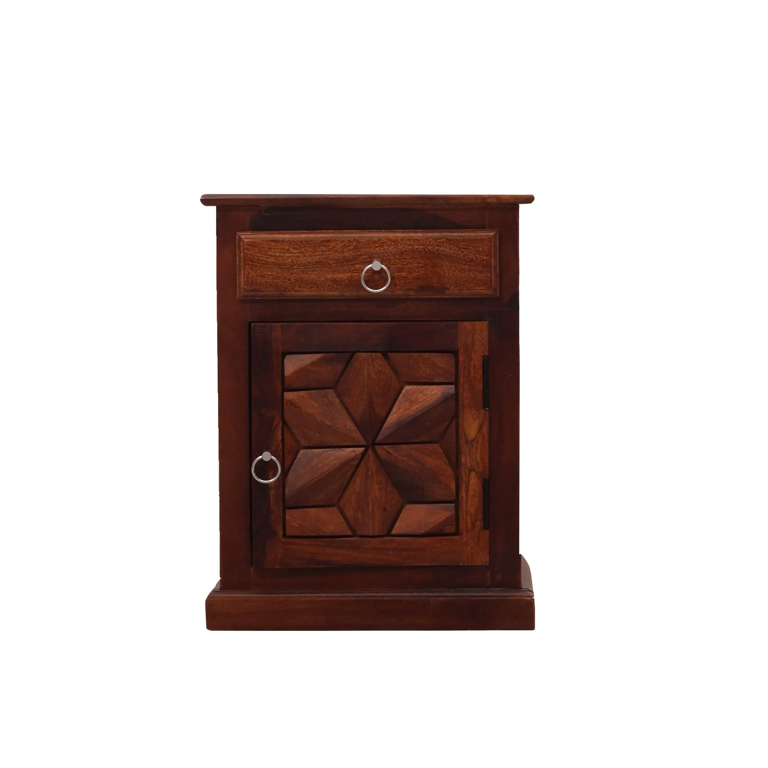 Royal Finish Floresque Bedside Table In Furniture Sheesham Wood In Natural sheesham wood bed image 4